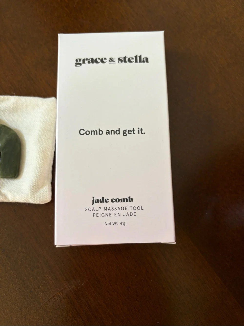 grace & stella Green Jade Wide-Tooth Scalp Massage Comb with Gold Logo